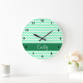 Minze Green Zickzack Große Wanduhr (Zuhause)