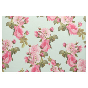 Minze grün mit rosa Blume Stoff