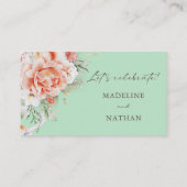 Minze Grün & Peach Floral Hochzeitssalon Platzkart Platzkarte (Rückseite)