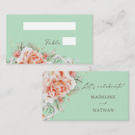 Minze Grün & Peach Floral Hochzeitssalon Platzkart Platzkarte