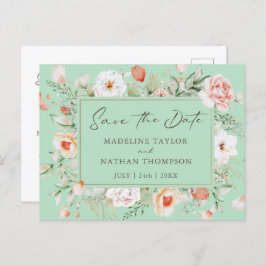 Minze Grün & Peach Floral Save the Date Ankündigungspostkarte