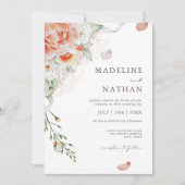 Minze Grün, Pfirsich und Weiße Blumenhochzeit Einladung (Vorderseite)