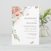Minze Grün, Pfirsich und Weiße Blumenhochzeit Einladung (Stehend Vorderseite)