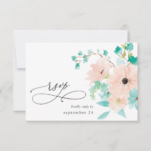Minze Grün & Rosa Blüten auf Weiß mit UAWG RSVP Karte