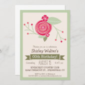 Minze Grün & Rosa Blütenerwachsene Geburtstagspart Einladung (Vorne/Hinten)