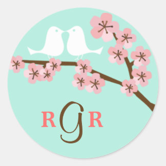 Minze Grün & Rosa Kirschblossom Moderne Hochzeit Runder Aufkleber