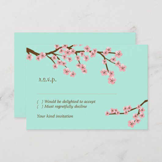 Minze Grün & Rosa Kirschblossom Moderne UAWG RSVP Karte (Vorne/Hinten)