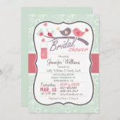 Minze Grün & Rosa Liebesvögel Brautparty Einladung (Vorne/Hinten)