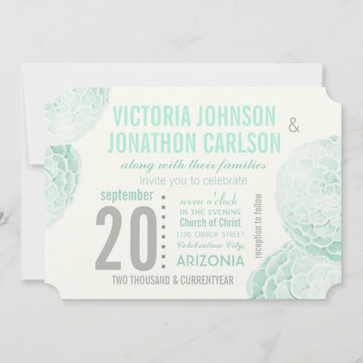 Minze Grün und Grau Sukkulent Moderne Hochzeit Einladung (Vorderseite)