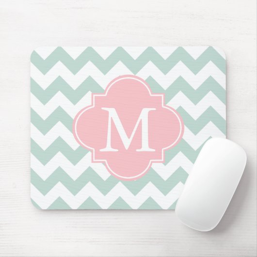 Minze Grün und Rosa Moderne Zickzack Monogramm Mousepad (Mit Mouse)