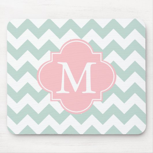 Minze Grün und Rosa Moderne Zickzack Monogramm Mousepad (Vorne)