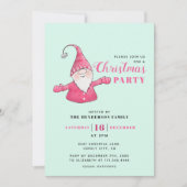 Minze Grün und Rosa Niedlich Gnome Weihnachten Einladung (Vorderseite)