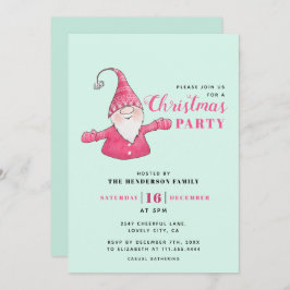 Minze Grün und Rosa Niedlich Gnome Weihnachten Einladung
