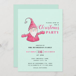 Minze Grün und Rosa Niedlich Gnome Weihnachten Einladung