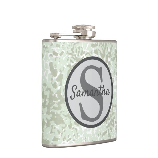 Minze Grün und Sage Grüne Wasserfarbe mit Monogram Flachmann (Rechts)