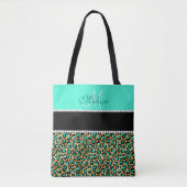 Minze, grün und schwarz Leopard Mit Monogramm Tasche (Vorderseite)