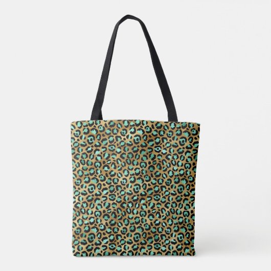 Minze, grün und schwarz Leopard Mit Monogramm Tasche (Rückseite)