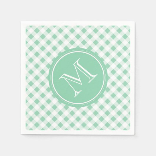 Minze Grün und Weiß Gingham, Ihre Monogramm Serviette (Vorderseite)