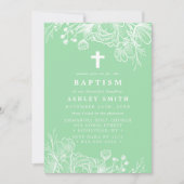 Minze Grün und Weiße Blütentaufe Einladung (Vorderseite)