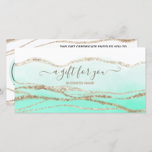 Minze grüne Aquarellfarben Gold Logo Geschenkgutsc (Vorne/Hinten)