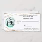 Minze grüne Aquarellfarben Gold Logo Geschenkgutsc (Rückseite)