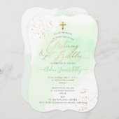 Minze grüne Aquarellfeiern+1. Geburtstag Einladung (Vorne/Hinten)