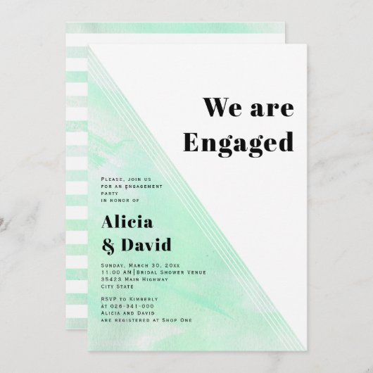 Minze grüne Aquarellstreifen Einladung (Vorne/Hinten)