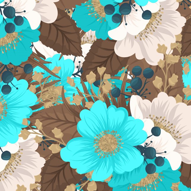 Minze Grüne Blume Kissen (The pattern features a mix of turquoise and cream-colored flowers and brown leaves.)