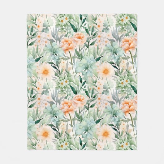 Minze grüne Blüte Peach Frühjahr Wasserfarbe Blüte Fleecedecke (Vorderseite)