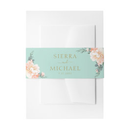 Minze grüne Blütenpfirsichcreme GoldWedelung Einladungsbanderole