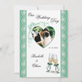 Minze grüne Champagner-Gläser Einladung zur Hochze (Vorderseite)