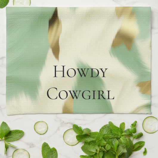 Minze grüne Creme Gold Cowhid Geschirrtuch (Gefaltet)