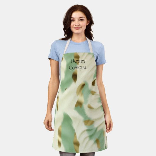 Minze grüne Creme Gold Cowhid Schürze (Getragen)