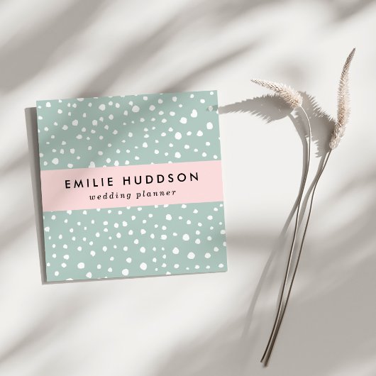 Minze, grüne Dalmatiner, Dalmatiner Punkte, gepunk Quadratische Visitenkarte