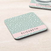 Minze grüne Dalmatiner Punkte, Punkte, Ihr Name Getränkeuntersetzer (Linke Seite)