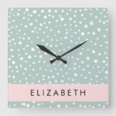 Minze grüne Dalmatiner Punkte, Punkte, Ihr Name Quadratische Wanduhr (Vorderseite)