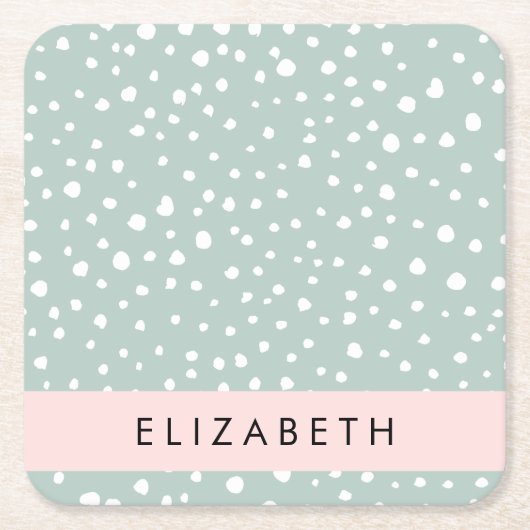 Minze grüne Dalmatiner Punkte, Punkte, Ihr Name Rechteckiger Pappuntersetzer (Vorderseite)