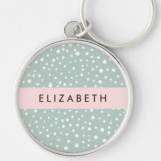 Minze grüne Dalmatiner Punkte, Punkte, Ihr Name Schlüsselanhänger (Vorne)