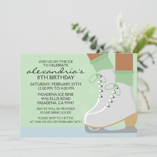 Minze grüne Dunkelhaut Skate Schnürsenkel Eiswürfe Einladung (Stehend Vorderseite)