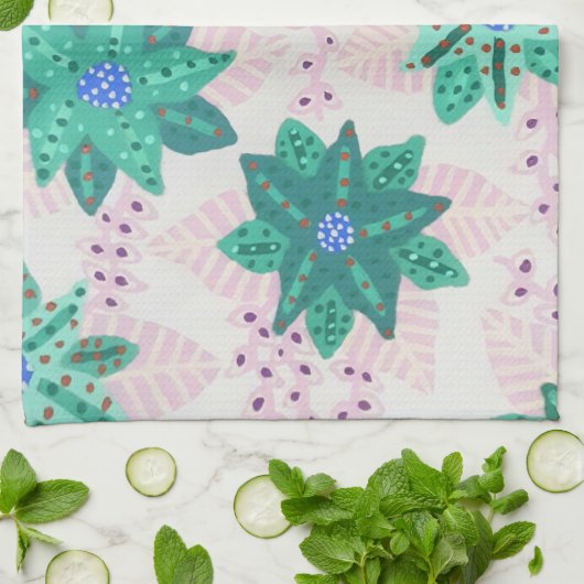 Minze grüne Feiertage Blumendruck Geschirrtuch (Gefaltet)