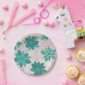 Minze grüne Feiertage Blumendruck Pappteller (Party)