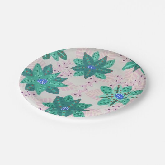 Minze grüne Feiertage Blumendruck Pappteller (Schrägansicht)