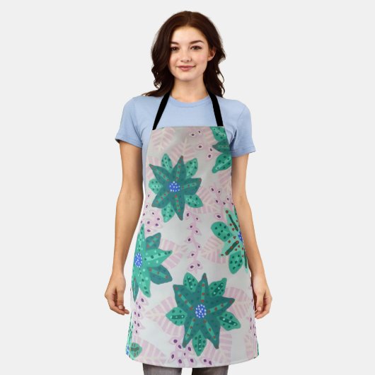 Minze grüne Feiertage Blumendruck Schürze (Getragen)