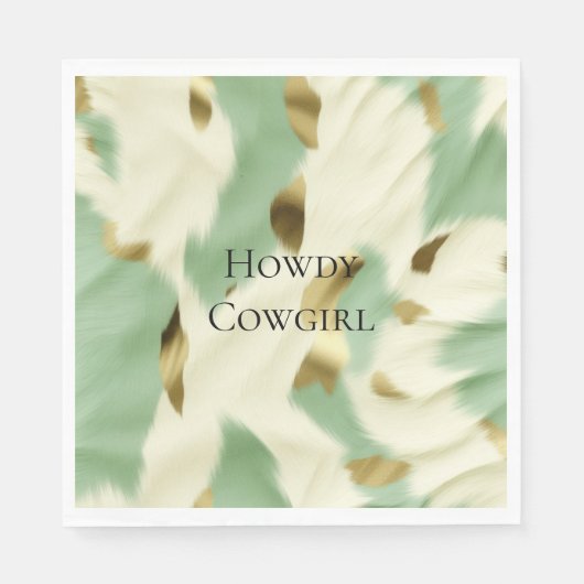 Minze grüne goldene Weiße Kuhide Serviette (Vorderseite)