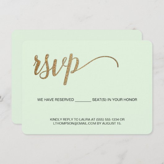 Minze grüne Imitate Gold Reservierte Sitzplatz UAW Begleitkarte (Vorne/Hinten)