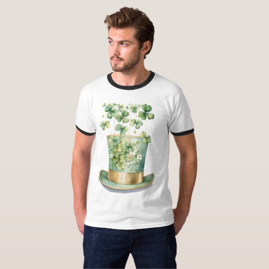 Minze grüne Kleeblätter und Leprechaun-Hut T-Shirt (Vorne ganz)