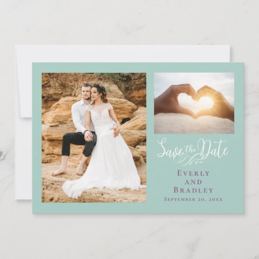 Minze grüne Lila romantische QR-Kodex Save the Dat Einladung (Vorderseite)