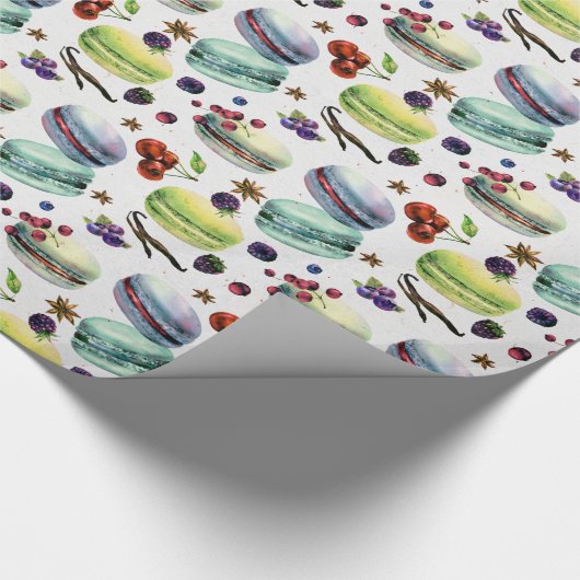 Minze grüne Macaroons & rote Berries Nahtlose Patt Geschenkpapier (Ecke)