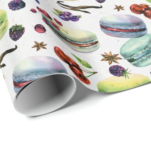 Minze grüne Macaroons & rote Berries Nahtlose Patt Geschenkpapier (Rolleneckpunkt)