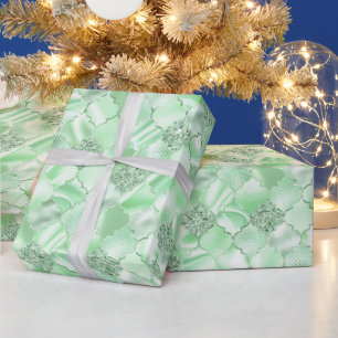 Minze grüne marokkanische Quatrefolienmuster Geschenkpapier